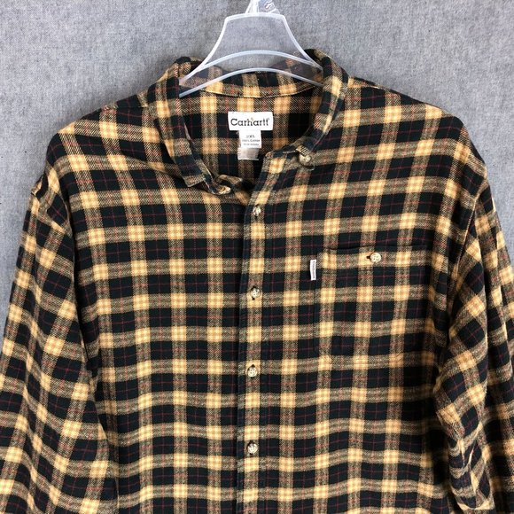 Carhartt Flannel Shirt XXL 2XL Buttton Up Long Sleeve Plaid Brown Men's - Picture 3 of 9